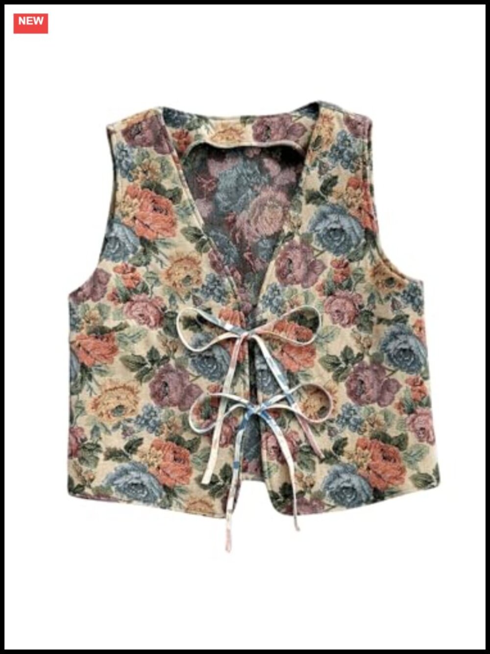 Sleeveless Floral Tie Front Tank Top with V-Neck